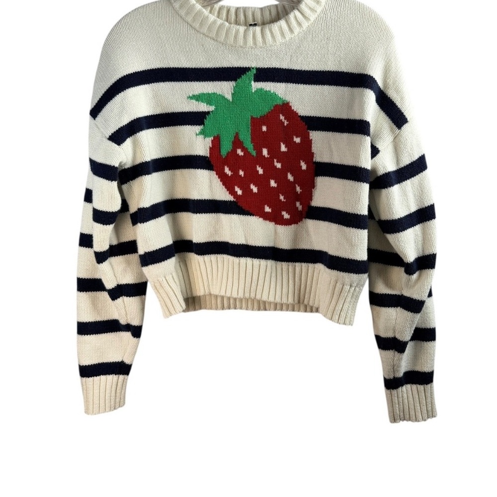 Striped Sweater with Strawberry Design